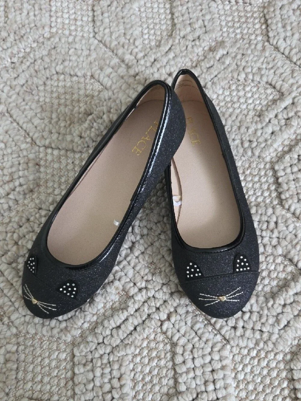 The Children's Place Black Glitter Cat Ballet Flats